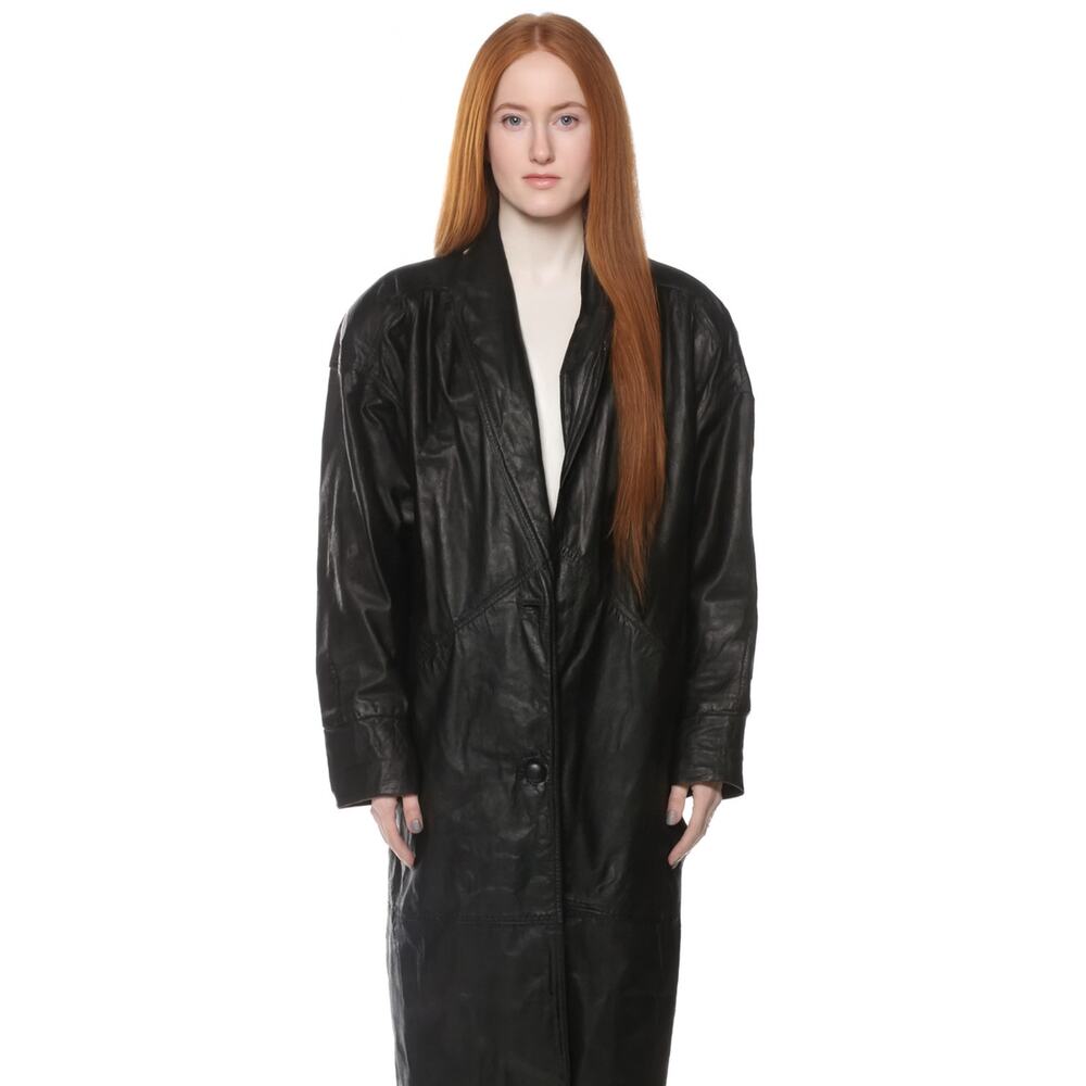 Vintage Jacqueline Ferrar Plus Size Full Length Leather Trench Coat pockets 2x